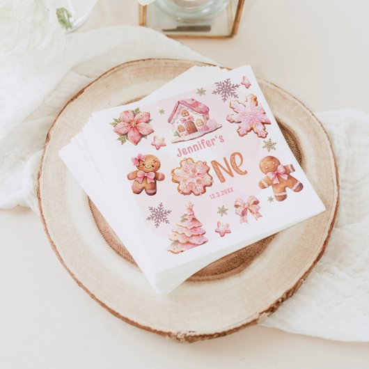 Serviette En Papier Cookie de Noël 1er anniversaire fille rose