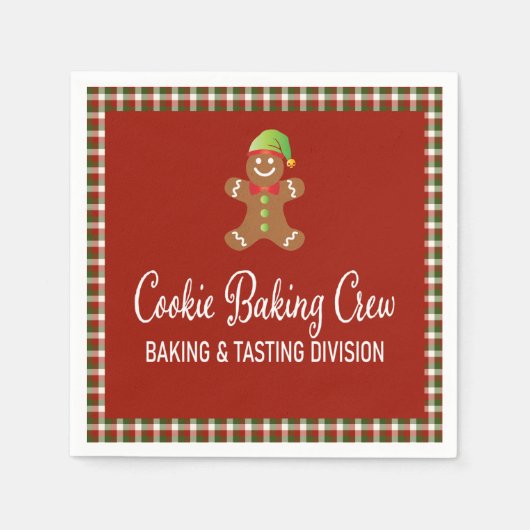 Serviette En Papier Cookie Plaid Cuisinière Équipage de Noël Rouge (Devant)