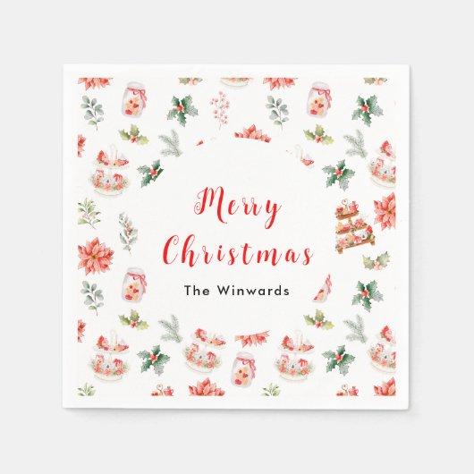 Serviette En Papier Cookies de Noël et rouge feuillage (Devant)