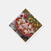 Serviette En Papier Cookies de Noël sur une plaque rouge (Coin)