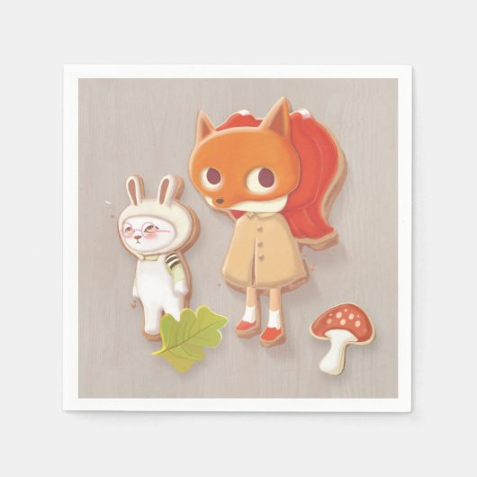 Serviette En Papier Cookies décorés par des animaux de bois (Devant)