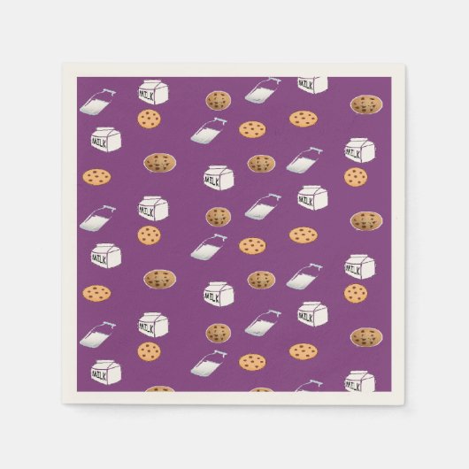 Serviette En Papier Cookies et lait sur violet (Devant)