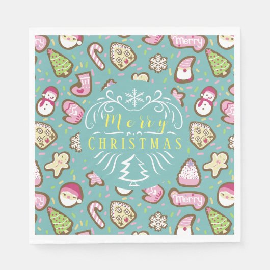 Serviette En Papier Cookies Noël Turquoise (Devant)