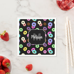 Serviette En Papier Cool amusant beignets colorés motif noir Monogramm