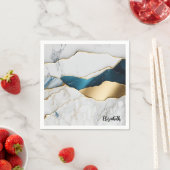 Serviette En Papier Cool Blanc Turquoise Marbre Pierre Or (En situation)