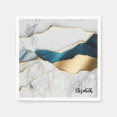 Serviette En Papier Cool Blanc Turquoise Marbre Pierre Or (Devant)