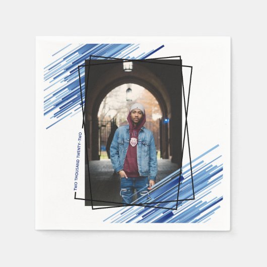 Serviette En Papier Cool Blue Abstrait Photo Graduation Party (Devant)