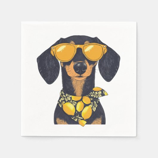 Serviette En Papier Cool Dachshund Dog Sunglasses Lemons (Devant)