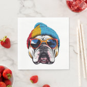 Serviette En Papier Cool English Bulldog avec un Casquette Beanie (En situation)