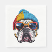 Cool English Bulldog avec un Casquette Beanie