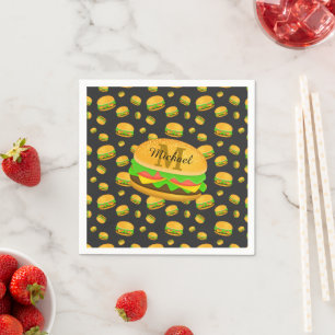 Serviette En Papier Cool et amusant yummy burger motif Monogramme