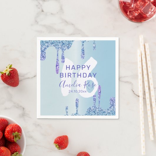 Serviette En Papier Cool Joyeux Anniversaire Parties scintillant Bleue (En situation)