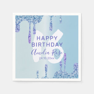 Serviette En Papier Cool Joyeux Anniversaire Parties scintillant Bleue