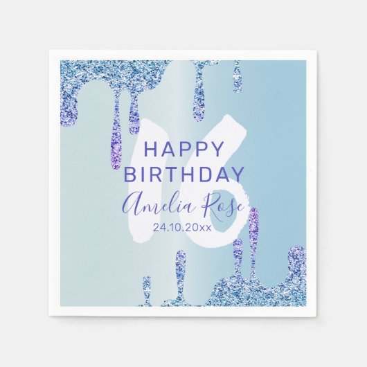 Serviette En Papier Cool Joyeux Anniversaire Parties scintillant Bleue (Devant)