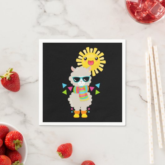 Serviette En Papier Cool Llama et souriant Kawaii Sun (En situation)