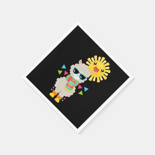 Serviette En Papier Cool Llama et souriant Kawaii Sun (Coin)