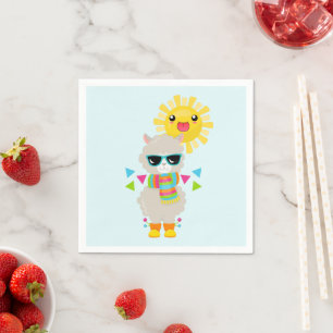 Serviette En Papier Cool Llama et souriant Kawaii Sun