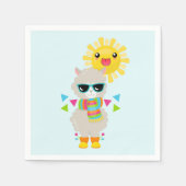 Serviette En Papier Cool Llama et souriant Kawaii Sun (Devant)