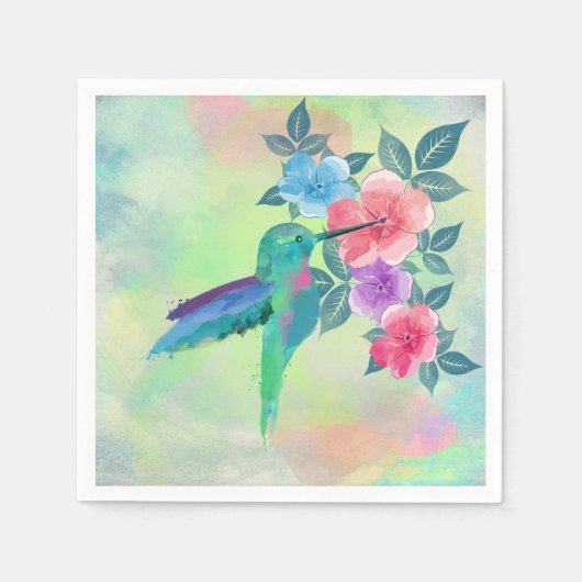 Serviette En Papier Cool mignon couleurs vives aquarelles colibri flor (Devant)