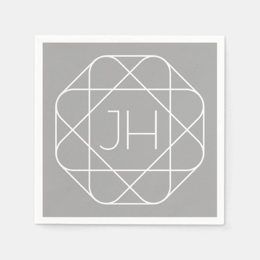 Serviette En Papier Cool monogram, style vibe | Grey & White (Devant)