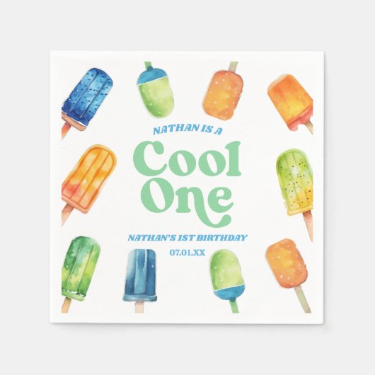 Serviette En Papier Cool One Blue Retro Popsicle 1er anniversaire fête (Devant)