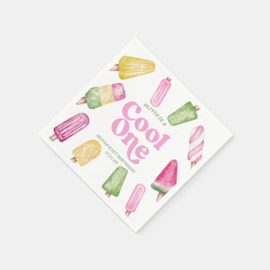 Serviette En Papier Cool One Pink Retro Popsicle 1er anniversaire (Coin)