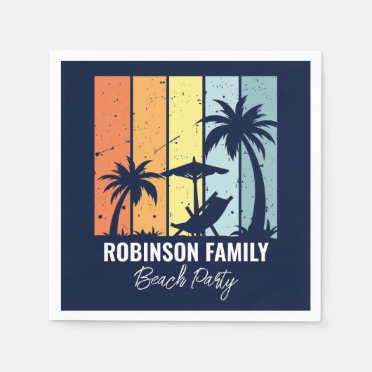 Serviette En Papier Cool Retro Beach Party Custom Navy (Devant)