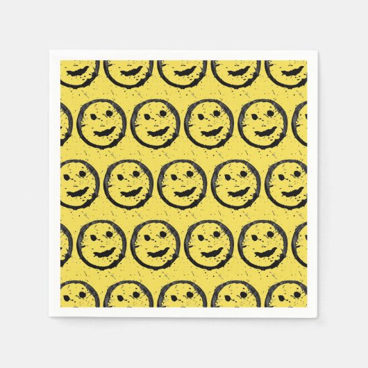 Serviette En Papier Cool Sardé Joyeux visage souriant motif jaune (Devant)