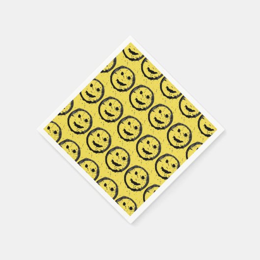 Serviette En Papier Cool Sardé Joyeux visage souriant motif jaune (Coin)