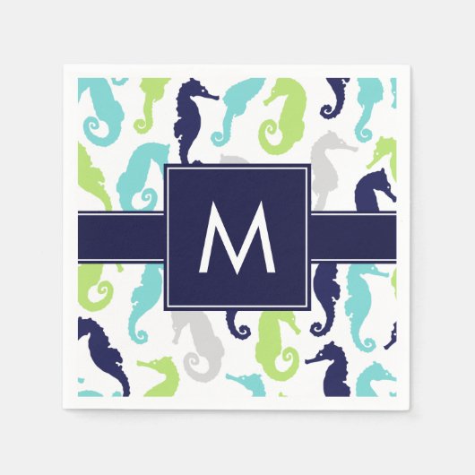 Serviette En Papier Cool Seahorses Monogrammé (Devant)