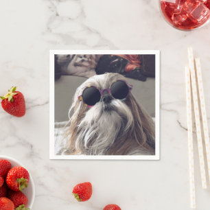 Serviette En Papier Cool Shih Tzu cheveux longs Lunettes de soleil vin