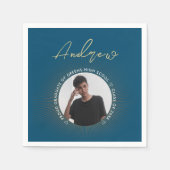 Serviette En Papier Cool Simple Bleu Or Moderne Typographie Grad Photo (Devant)