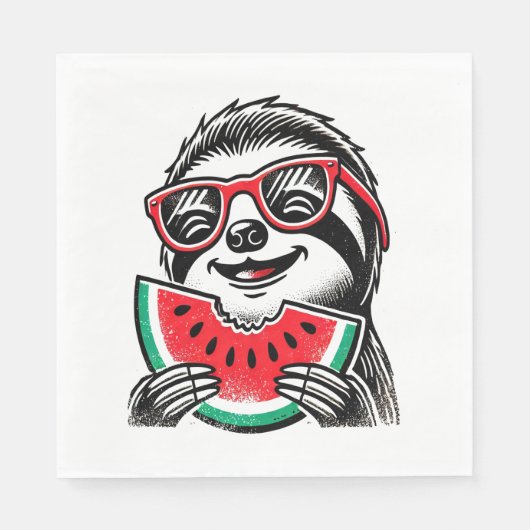 Serviette En Papier Cool Sloth Manger de la pastèque (Devant)