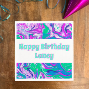 Serviette En Papier Cool Turquoise Purple Swirl Personnalisé Anniversa