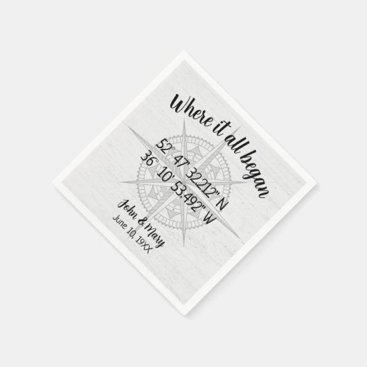 Serviette En Papier Coordonnées GPS de la boussole mariage (Coin)