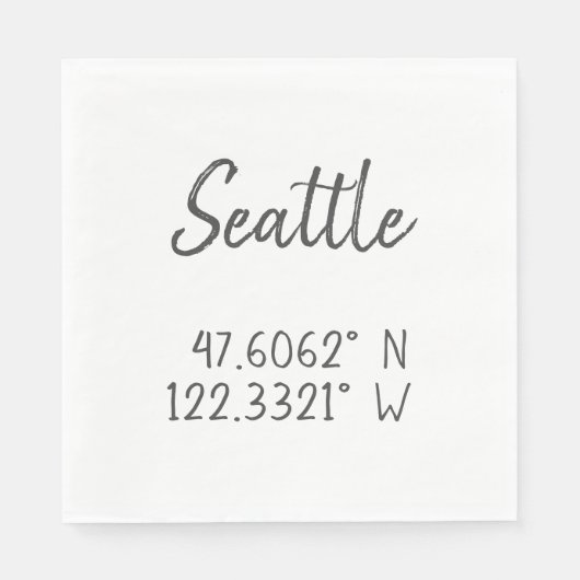 Serviette En Papier Coordonnées GPS Seattle Longitude Latitude (Devant)