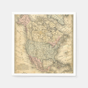 Serviette En Papier Copie vintage de carte de l'Amérique du Nord