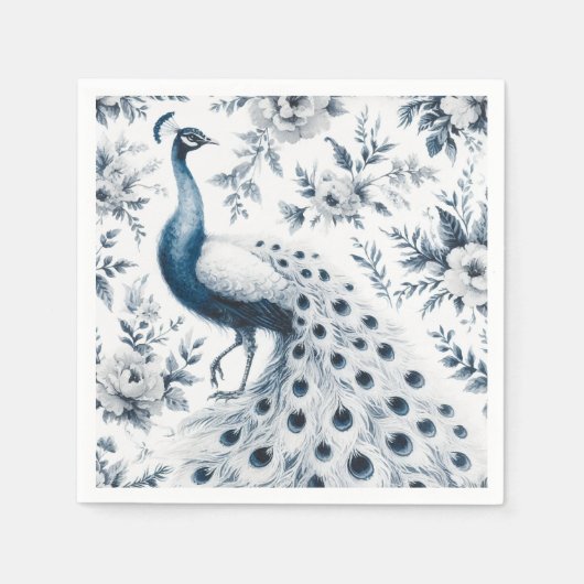 Serviette En Papier Coq avec fleurs bleu (Devant)