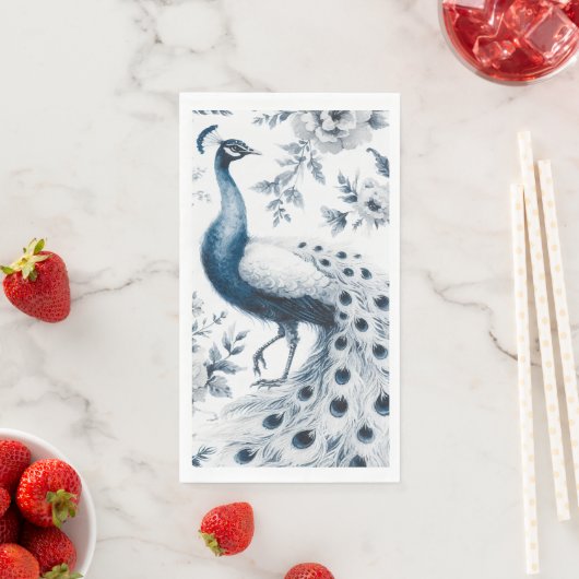 Serviette En Papier Coq avec fleurs bleu (En situation)