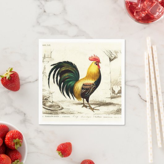 Serviette En Papier Coq de ferme parisien toute fin fête (En situation)