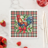 Serviette En Papier Coq de Noël Rouge Vert (En situation)