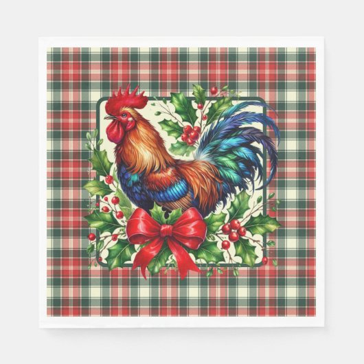 Serviette En Papier Coq de Noël Rouge Vert (Devant)