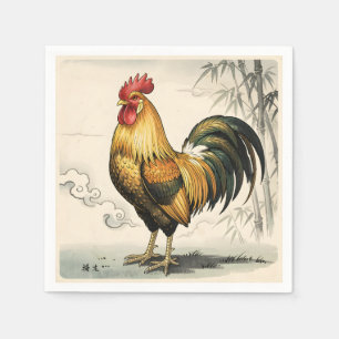 Serviette En Papier Coq doré art japonais