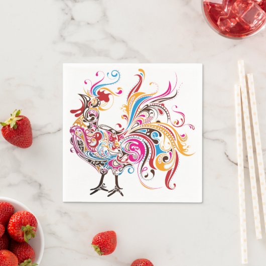 Serviette En Papier Coq Ornat (En situation)