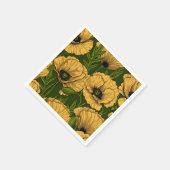 Serviette En Papier Coquelicots jaunes sur vert foncé (Coin)