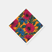 Serviette En Papier Coquelicots rouges et fleurs de maïs bleues sur or (Coin)