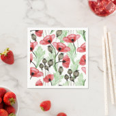 Serviette En Papier Coquelicots Rouges Floral  (En situation)