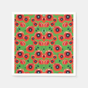 Serviette En Papier Coquelicots sur fond vert pomme