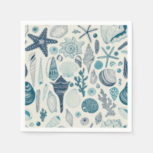 Serviette En Papier Coques de mer sur blanc