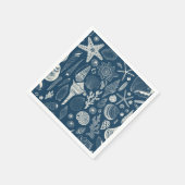 Serviette En Papier Coques de mer sur bleu foncé (Coin)